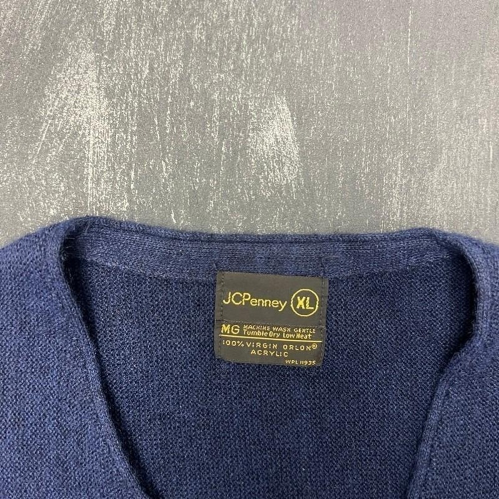 Vintage JC Penny Cardigan Mens XL Blue 1970s Acrylic - Picture 3 of 7